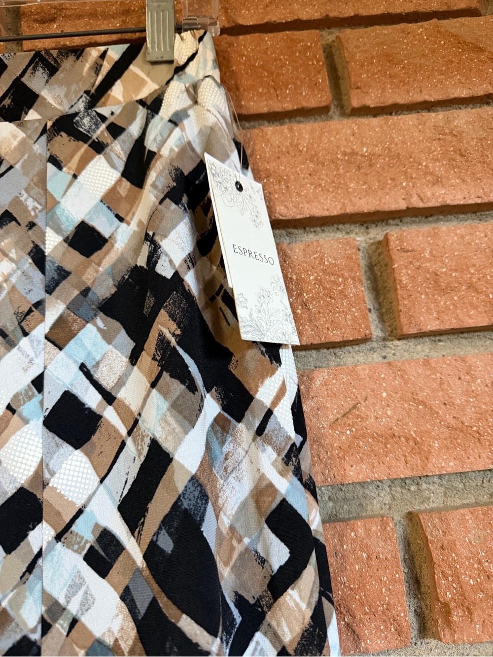 Espresso Geometric A-Line Midi Skirt in Black, Brown & Light Blue - Picture 4 of 4